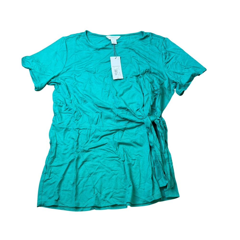 MSRP $42 Liz Claiborne Women's L Tall Alhambra Green Side Tie Top T-Shirt Short